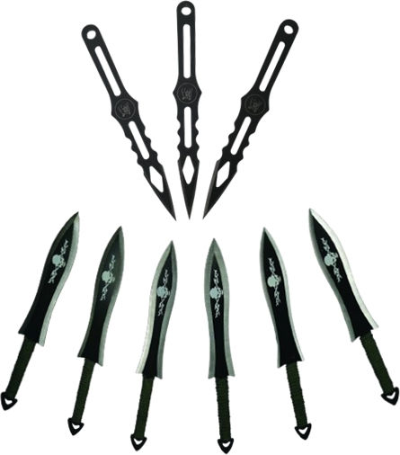 Set 9 Cuțite de Aruncat din Oțel Inoxidabil Negre