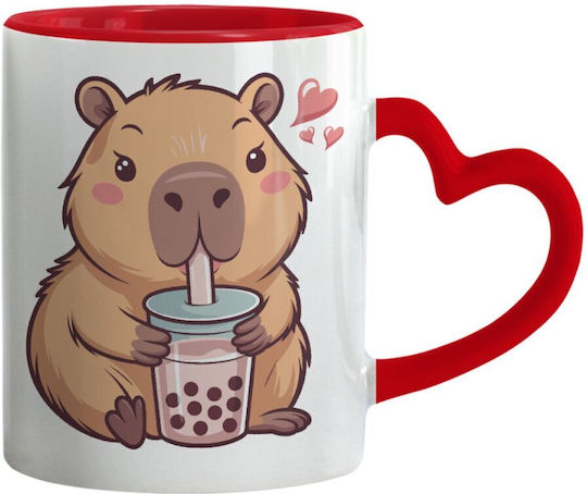 Koupakoupa Capybara Bubble Tea Κούπα Κεραμική Κόκκινη 330ml
