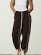 Dama Tesatura Pantaloni cu Elastic cu Croială Normală Chocolate