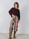 Damen Stoff Hose mit Gummizug Brown