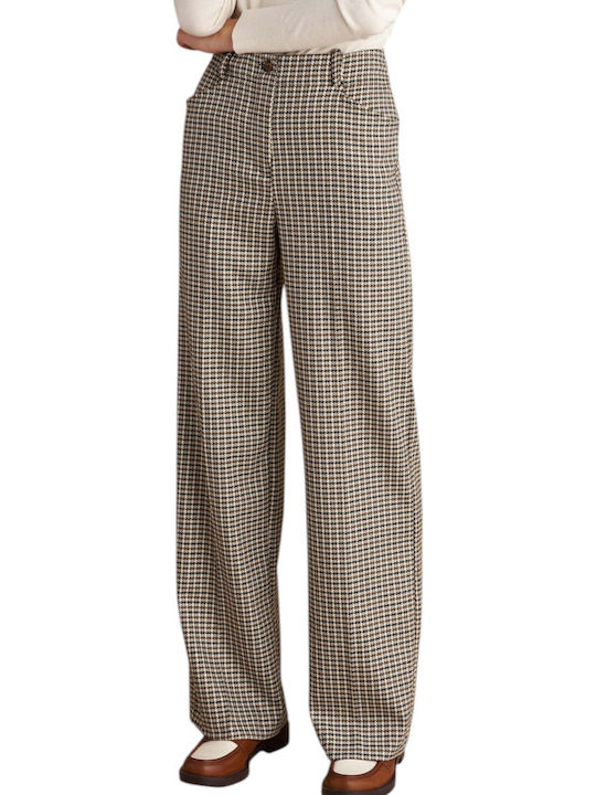 Women's Fabric Trousers Straight Line Checked Multicolor