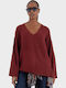 Damen Pullover mit V-Ausschnitt Burgundisch