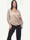 Damen Bluse Satin Beige