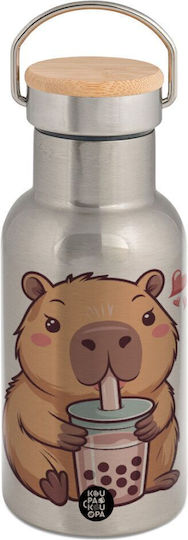 Koupakoupa Capybara Bubble Tea Μπουκάλι Θερμός Ανοξείδωτο 350ml Ασημί