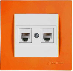 Rita Πορτοκαλί Πλαίσιο-λευκό Πλακίδιο Πρίζα Data Rj45 C6 Διπλή