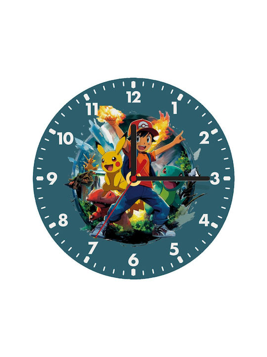 Koupakoupa Ash Ketchum & Pikachu Wall Clock Wooden Gray Ø20cm