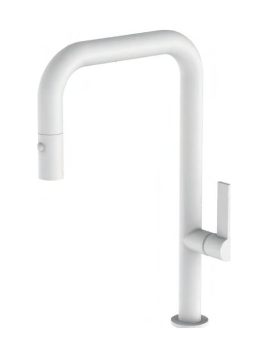 Ottone Meloda Kitchen Faucet Counter with Pull-Out Spray White