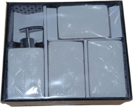 Badezimmer-Accessoire-Set Porzellan Weiß 4Stück