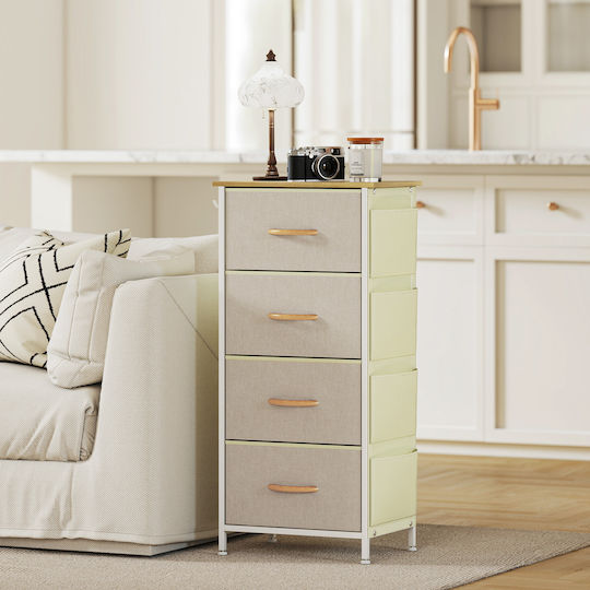 Wooden & Metallic Chest of Drawers with 4 Drawers Beige with Fabric Coating 45x30x94.5cm