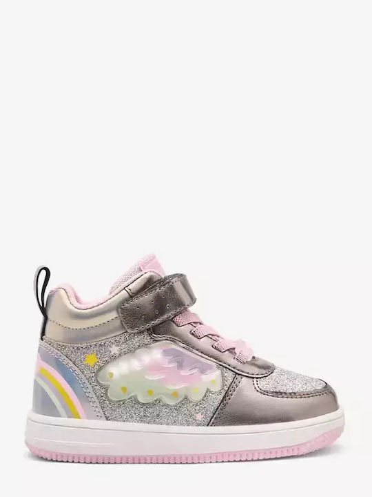 Kids Sneakers High with Scratch & Lights Silver