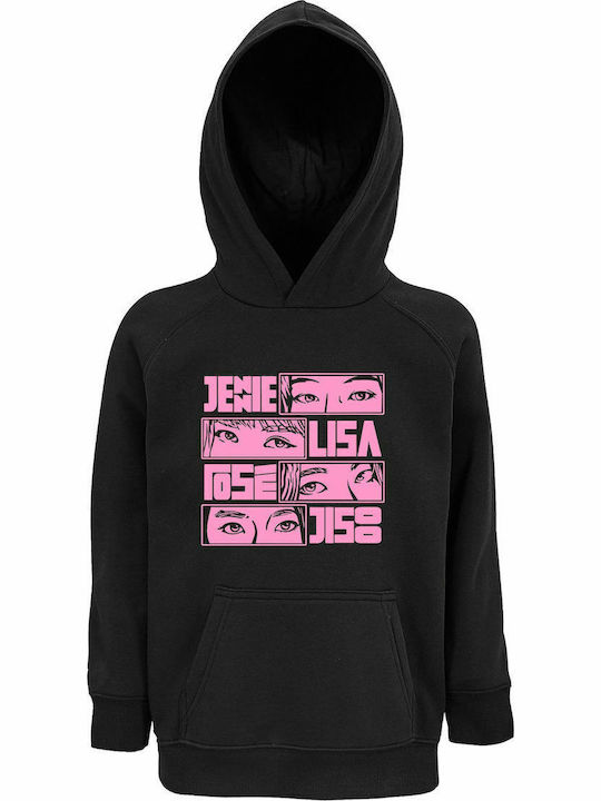 Παιδικό Φούτερ με Κουκούλα και Τσέπες Black BLACKPINK The Band, Kpop, Members Fanart Design