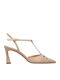 Leder Pumps mit mittelhohem Absatz Beige