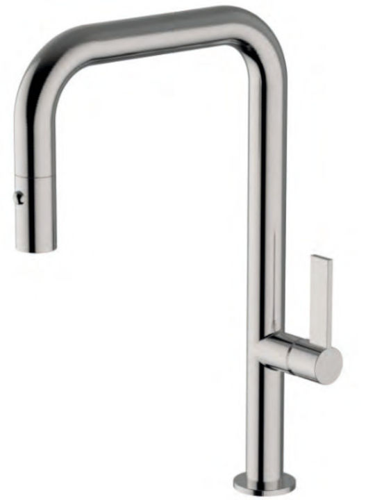 Ottone Meloda Kitchen Faucet Counter with Pull-Out Spray Silver