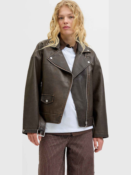 Jack Jones Women's Biker Jacket for Winter Brown 12262131