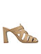 Leather Mules with Chunky Heel in Beige Color