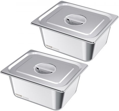 Vevor 1/2 Size Gastronorm Pans Lids Steam Pans 6" Deep Stainless Steel 2 Pack