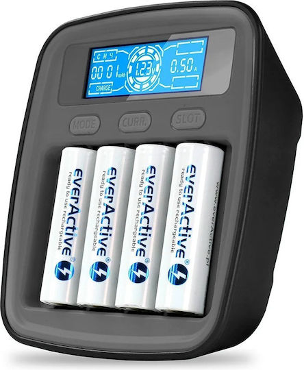 everActive NC-1000M V2 Зарядно 4 за батерии Ni-MH Размер AA/AAA в Черен цвят