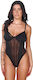 String Bodysuit Transparente Streifen Schwarz