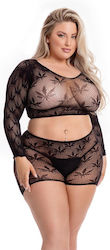 Black Women's Fishnet Lingerie Cannabis Design Pink Lipstick Lingerie Leaf It To Me Short Set Plus Size Black 2pcs Black Women's Fishnet Lingerie Cannabis Design Pink Lipstick Lingerie Leaf It To Me Short Set Plus Size Black 2pcs