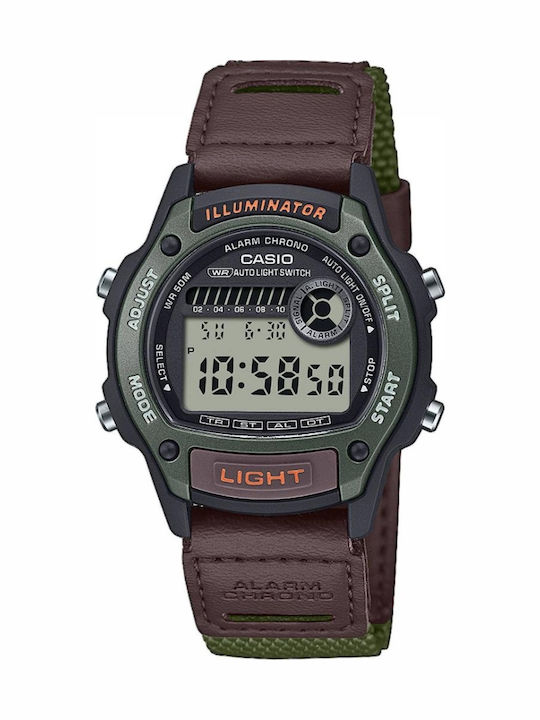 Casio Collection Дигитален Мъжки Часовник На Батерия с Кафява Каучукова Каишка