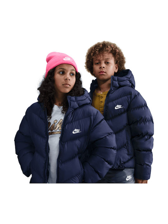 Nike Puffer Kids Sports Jacket with Hood Blue