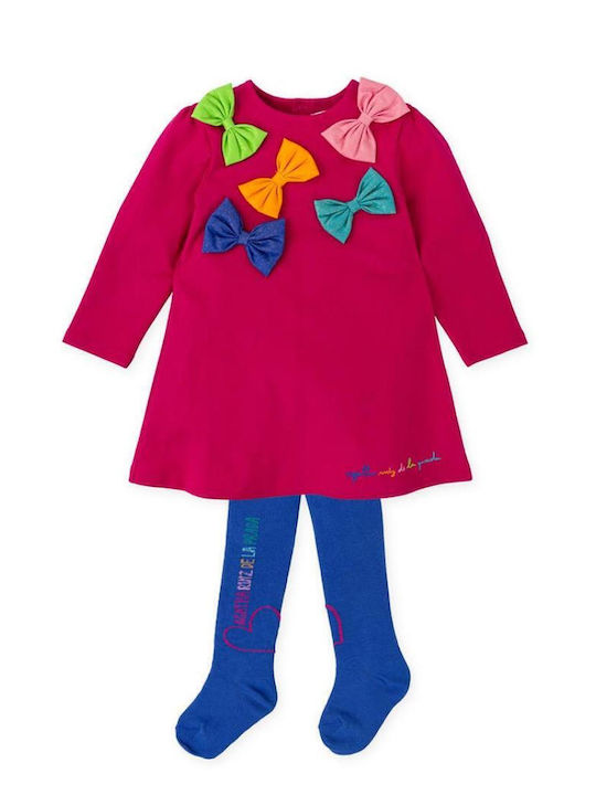 Children's Dress Sweatshirt Set with Tights Fuchsia
