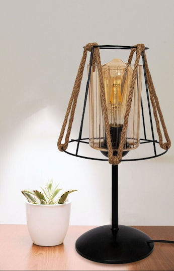 Black Metal Table Lamp Shade Rope Glass 20 × 20 × 39 Cm