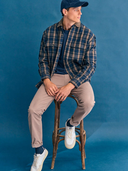 Long Sleeve Corduroy Checked Overshirt Checked FBM012-051-05-Navy
