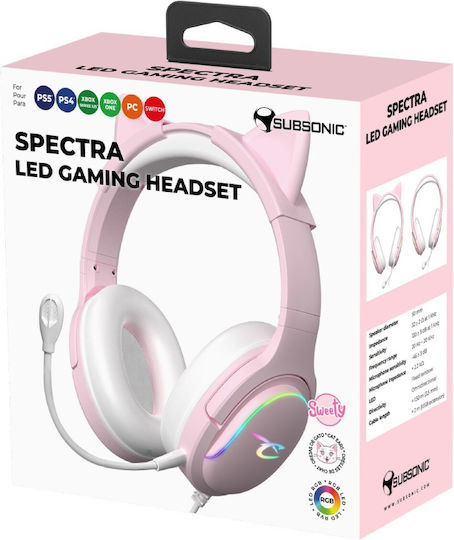 Subsonic Spectra Over Ear Gaming Headset με σύνδεση 3.5mm / USB Ροζ for Nintendo Switch / PC / PS5 / XBOX