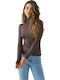 Fimelle Women's Long Sleeve Turtleneck T-Shirt Brown