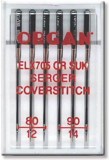 6 Organ Elx705 Chromium Suk Overlock Serger Needles Needle Fineness Between 80-90