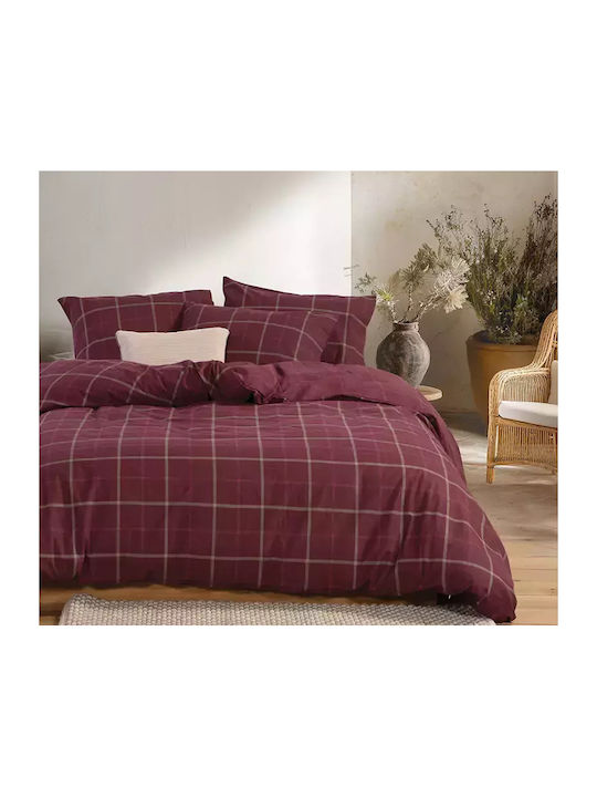 Nef-Nef Homeware Σετ Παπλωματοθήκη Φανελένια Μονή με Μαξιλαροθήκη 160x230cm Monη Bordo