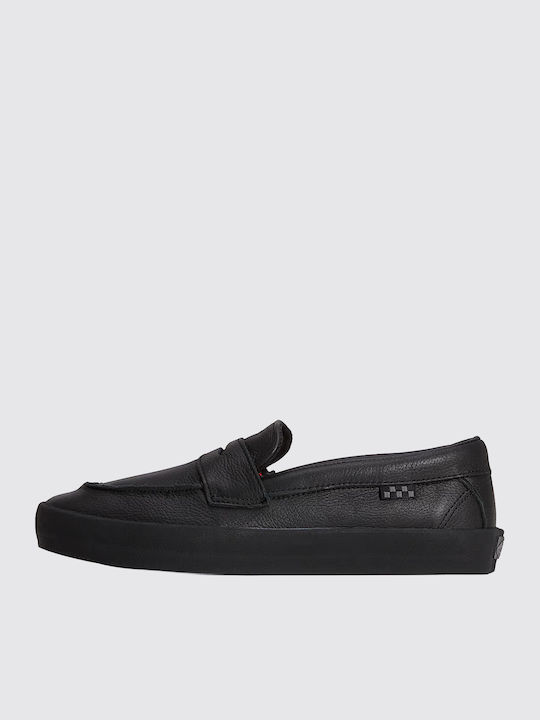 Skate Skate Γυναικεία Slip-On Δερμάτινα Μαύρα