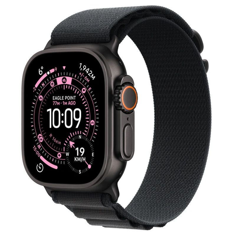 Apple Watch Ultra 3 Titanium 49mm Αδιάβροχο με eSIM και Παλμογράφο (Black Titanium Case with Black Alpine Loop - Medium)