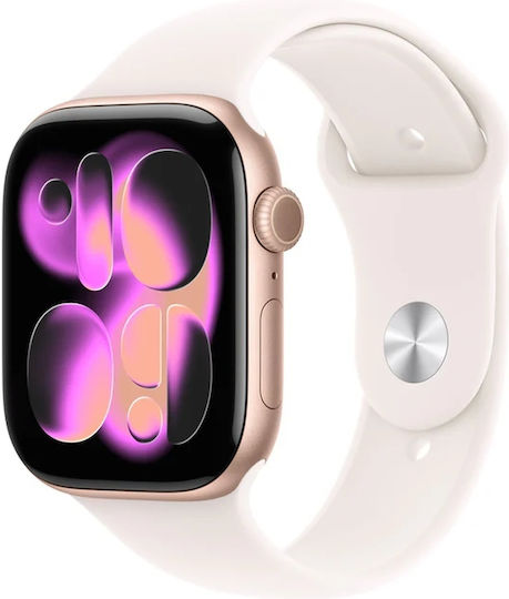 Apple Watch Series 11 Алуминий 42мм Водоустойчив с eSIM и Пулсомер (Rose Gold Aluminium Case with Light Blush Sport Band - S/M)