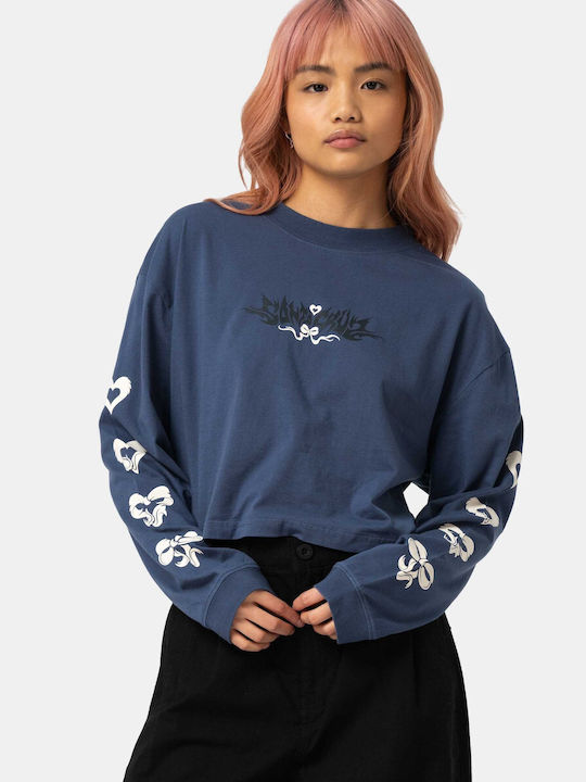 Summer Women's Cotton Blouse Long Sleeve Blue