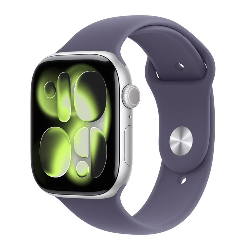 Apple Watch Series 11 Aluminium 42mm Αδιάβροχο με Παλμογράφο (Silver Aluminium Case with Purple Fog Sport Band - S/M) (MEU64LWA)