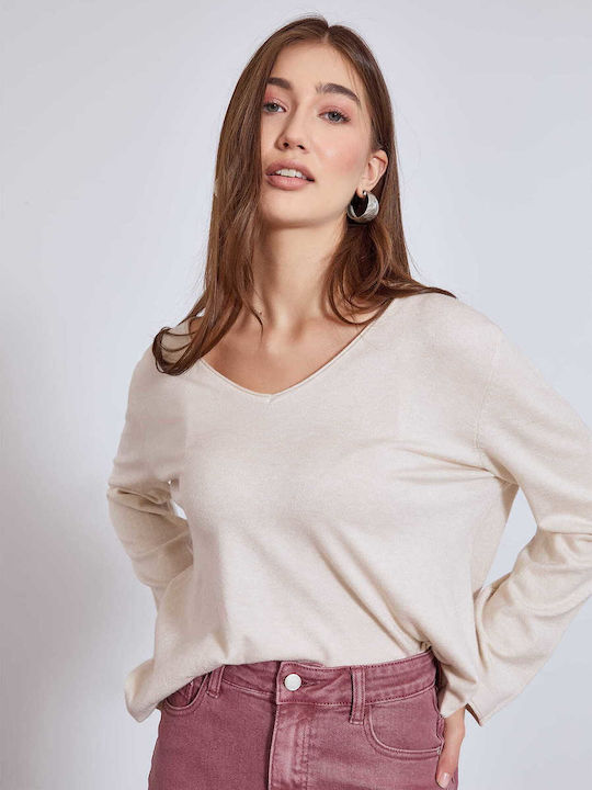 Celestino Women's Sweater Raw Edge Details Beige