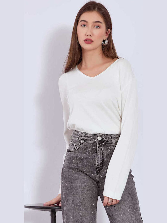 Celestino Women's Sweater Raw-Edged Details Ecru
