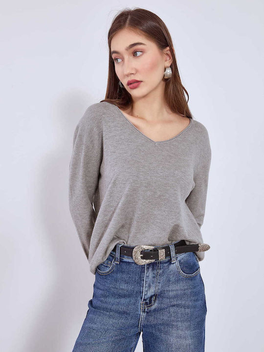 Celestino Women's Sweater Raw-Edged Details Gray