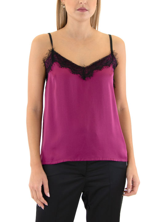 Women Twenty-29 Women's Crop Top with Straps & V Neckline Purple