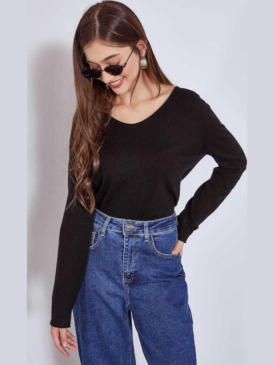 Celestino Women's Sweater Raw Edge Details Black