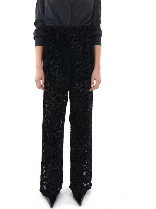 Moutaki Women's Fabric Palazzo Pants with Elastic Black Moutaki Women's Fabric Palazzo Pants with Elastic Black