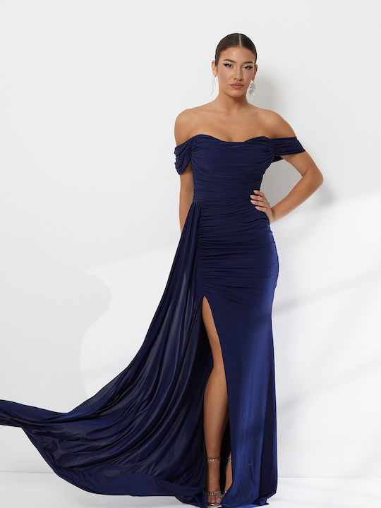 RichgirlBoudoir Maxi Βραδινό Φόρεμα Ντραπέ Μπλε