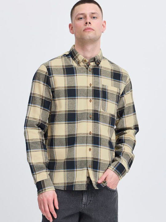 Long-sleeved Flannel Shirt Checked Blue
