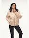 Women's Short Lifestyle Jacket for Winter with Hood Beige