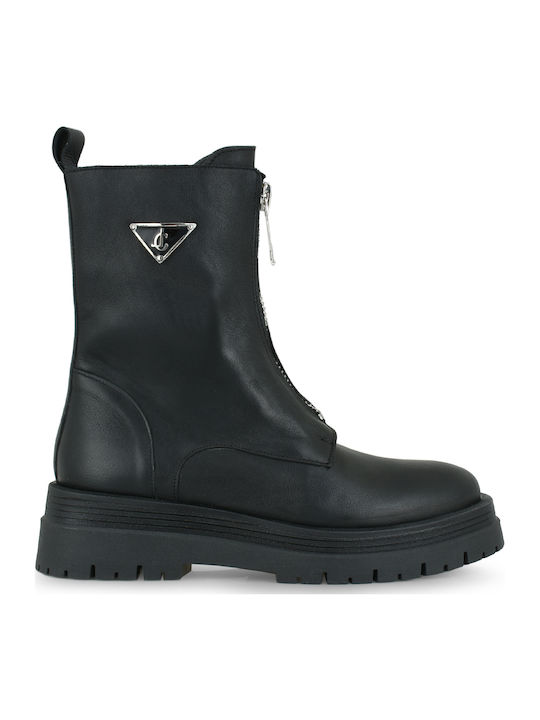 Leder Stiefeletten Damen Schwarz