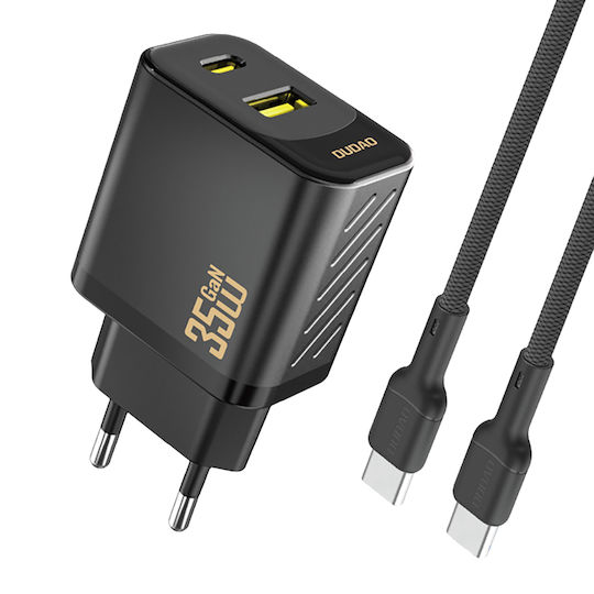 Dudao GaN с USB-A порт и USB-C порт и кабел USB-C - USB-C 35W Power Delivery Черен (A27 MaxC)