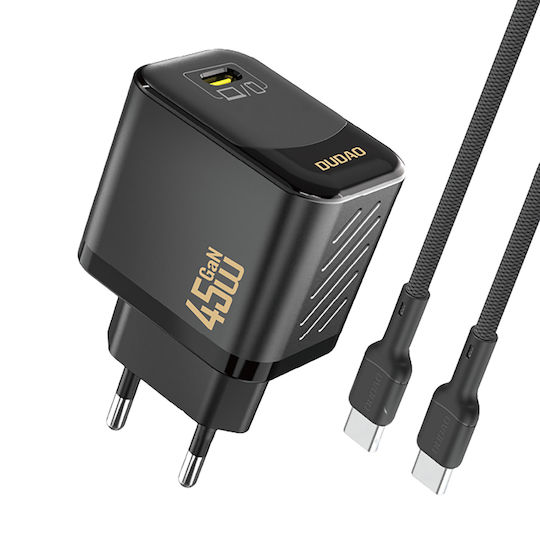 Dudao Φορτιστής GaN με Θύρα USB-C και Καλώδιο USB-C - USB-C 45W Power Delivery Μαύρος (A28C)