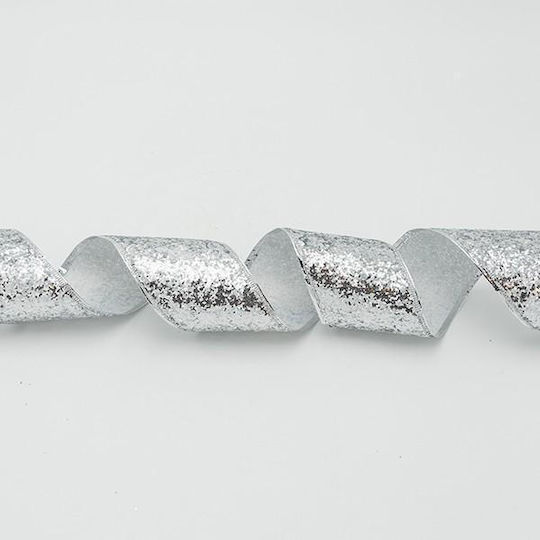 Ribbon With Silver Rough Cut Glitter 6.30cm 10m Eurolamp 600-47555